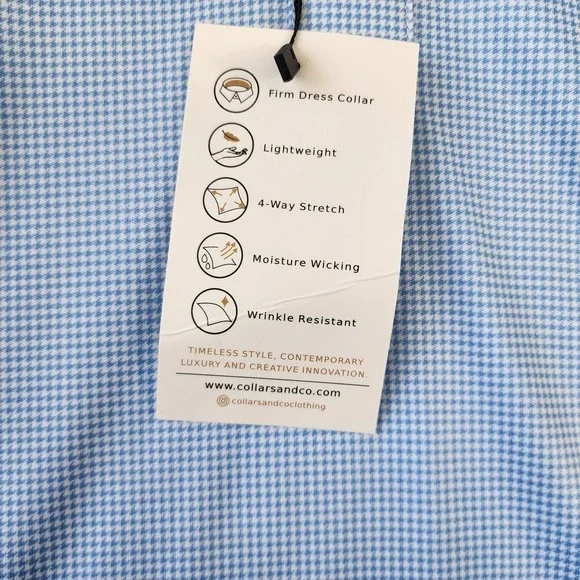 Collars & Co Polo Shirt Mens Size 2XL Blue Houndstooth Semi Spread Travel NEW - Picture 6 of 8